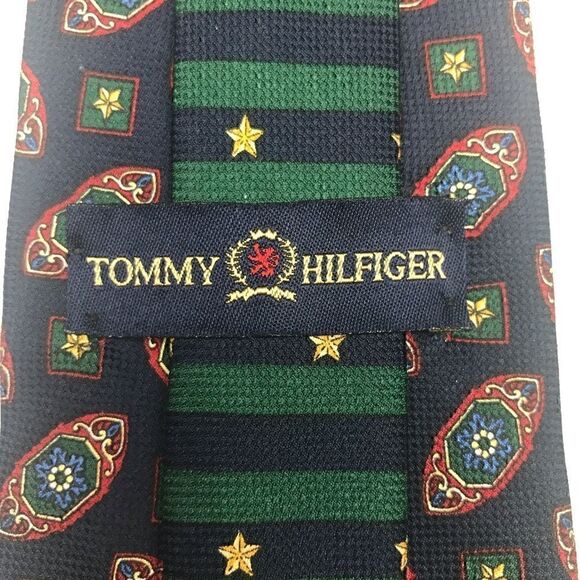 Tommy Hilfiger 100% Silk Tie, Navy Blue with Vintage Design Made in the USA - Picture 3 of 6